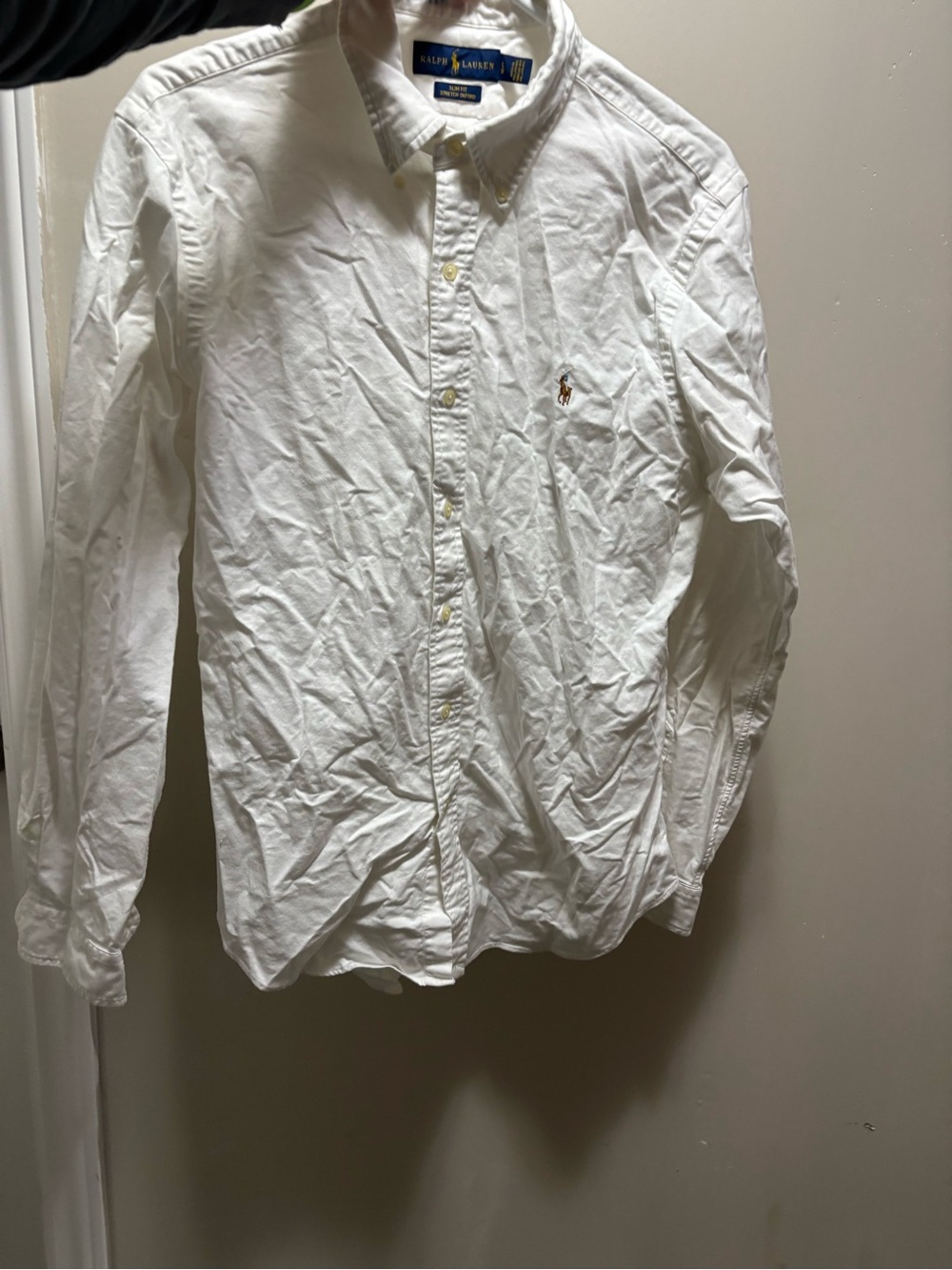 Ralph Lauren White Long-Sleeve Button-Down Shirt with Polo Logo
